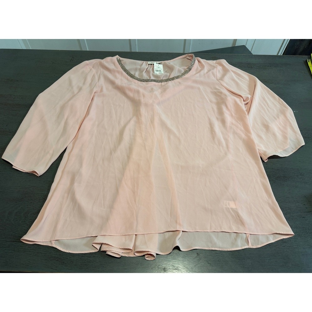 Cato Woman Plus Size 26/28 Blouse Peach Pink Beaded Neck Layered Chiffon Top NEW